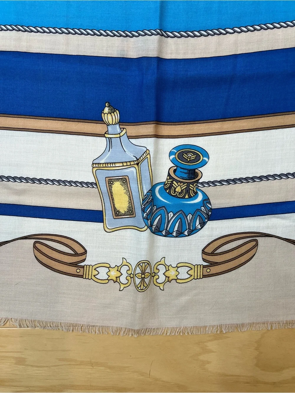 Blue and Cream Decorative -Style Square Scarf 52”X52”.